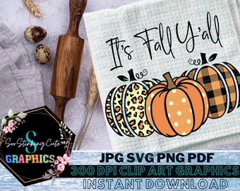 It&#39;s Fall Yall Pumpkins Digital Download Kitchen Towel|JPG PNG SVG Instant download|Fall Svg|Thanksgiving Svg|Hello Fall|Fall Leopard Print