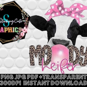 Moody Bubblegum Heifer Cow Digital Download|JPG PNG Instant download|Graphic File|Cow Png Sublimation dtf|Farmhouse Moody Cow Clipart Jpg