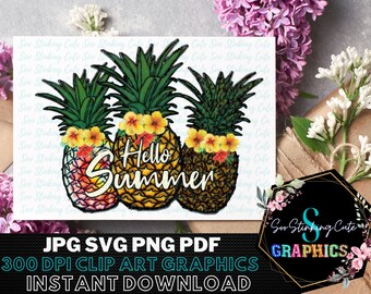 Happy Summer Pineapples Digital Download|JPG PNG SVG Instant download|Graphic File|Pineapple Summer Png|Pineapple Svg|Summer Pineapple Png