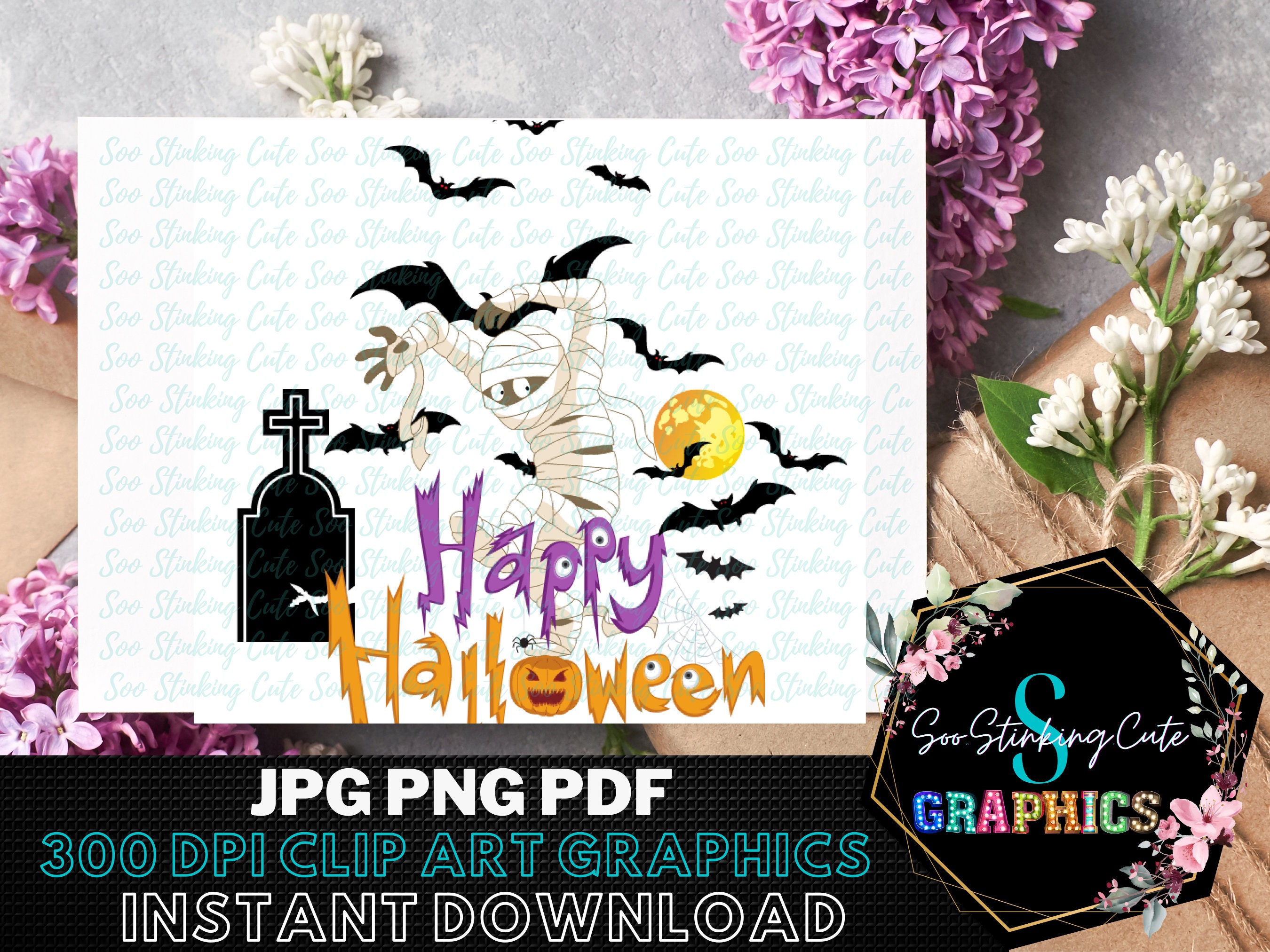 Happy Halloween Png Digital Download|JPG PNG PDF Instant download|Fall Svg|Mummy Bats Halloween Graphic|Halloween Jpg|Halloween Sublimation