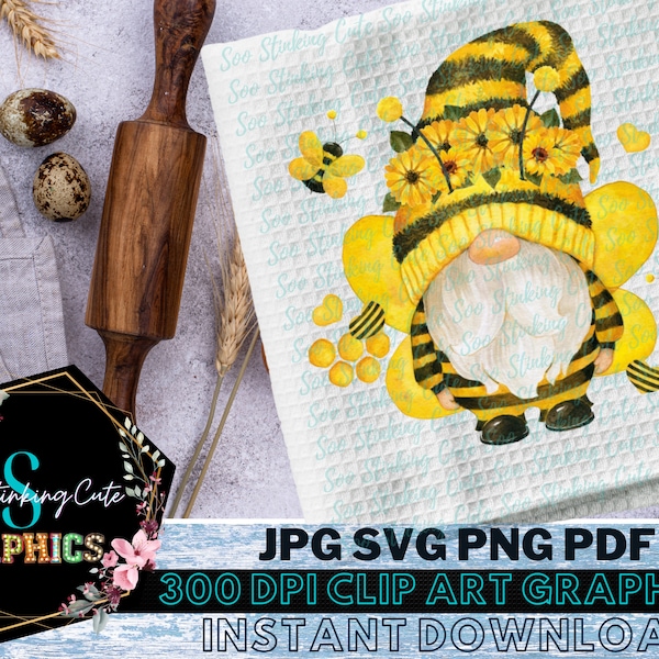 Bee Gnome Sunflower Boho Kitchen Towel Digital Download|JPG png SVG Instant download|Graphic|Boho Sunflower Svg|Spring Gnome Sublimation|Bee