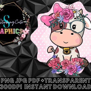 Cute Cow Png|Cow Digital Download|Cow Svg Instant download|Cute Cow Svg|Cow Image Png|Cow with Glasses Png|Cow Clipart Svg|Cow Glasses Png