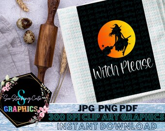 Halloween Witch Digital Download|JPG PDF PNG Instant Graphic|Fall Sublimation Dtf|Halloween Dish Towel Design|Halloween Witch Png Download