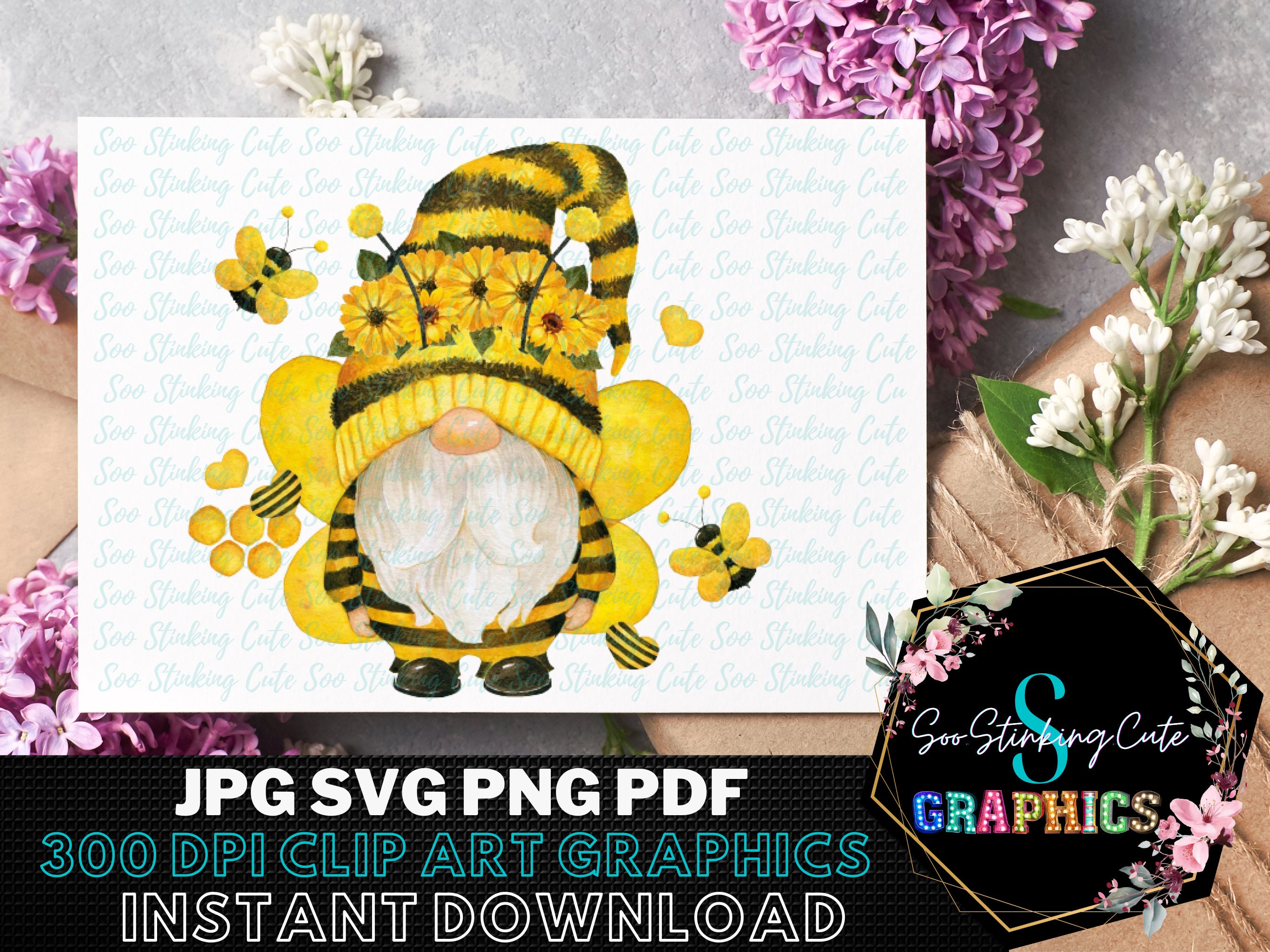 Bee Gnome Sunflower Boho PNG Digital Download|jpg Png SVG Instant ...