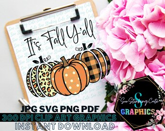 It's Fall Yall Pumpkins Digital Download|JPG PNG SVG Instant download|Fall Svg|Thanksgiving Svg|Happy Pumpkin|Hello Fall|Fall Leopard Print