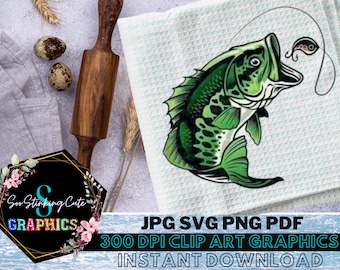 Bass Fishing Digital Download Kitchen Dish Towel Design |JPG PNG Pdf SVG Instant download|Graphic File|Bass Fish Png|Bass Fish Svg|Fishing