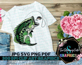 Bass Fishing Digital Download Shirt Design |JPG PNG Pdf SVG Instant download|Graphic File|Bass Fish Png|Bass Fish Svg|Fishing Sublimation