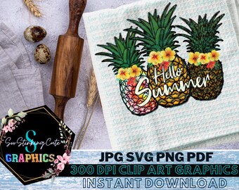 Happy Summer Pineapples Kitchen Towel Digital Download|JPG PNG SVG Instant |Graphic File|Pineapple Summer Png|Pineapple Svg|Pineapple Png