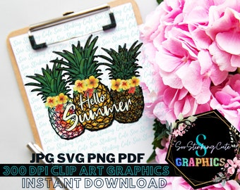 Happy Summer Pineapples Digital Download|JPG PNG SVG Instant download|Graphic File|Pineapple Summer Png|Pineapple Svg|Summer Pineapple Png