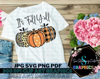 It&#39;s Fall Yall Pumpkins Digital Download Shirt Design|JPG PNG SVG Instant download|Fall Svg|Thanksgiving Svg|Hello Fall|Fall Leopard Print