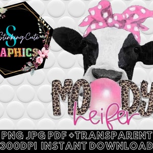 Moody Bubblegum Heifer Cow Digital Download|JPG PNG Instant download|Graphic File|Cow Png Sublimation dtf|Farmhouse Moody Cow Clipart Jpg