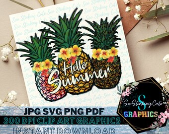 Happy Summer Pineapples Digital Download|JPG PNG SVG Instant download|Graphic File|Pineapple Summer Png|Pineapple Svg|Summer Pineapple Png