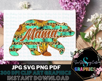 ママベアひまわりボヘミアンPNGデジタルダウンロード|JPG png SVGインスタントダウンロード|グラフィックファイル|ボヘミアンひまわりSVG|ママベア昇華|ボヘミアンベア
