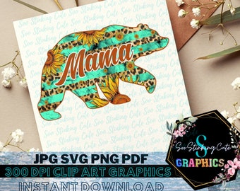 ママベアひまわりボヘミアンPNGデジタルダウンロード|JPG png SVGインスタントダウンロード|グラフィックファイル|ボヘミアンひまわりSVG|ママベア昇華|ボヘミアンベア