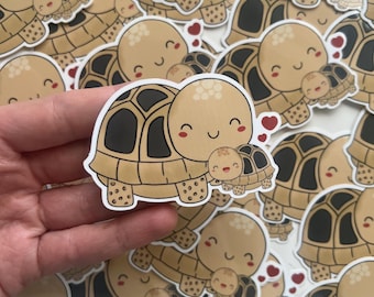 Tortoise Cuddle Vinyl Sticker Waterproof Die Cut Stickers | Baby Tortoise & Parent Design
