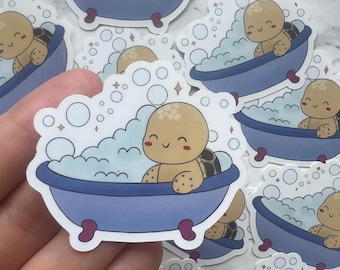 Cartoon Tortoise Vinyl Sticker: Bath Time Self-Care