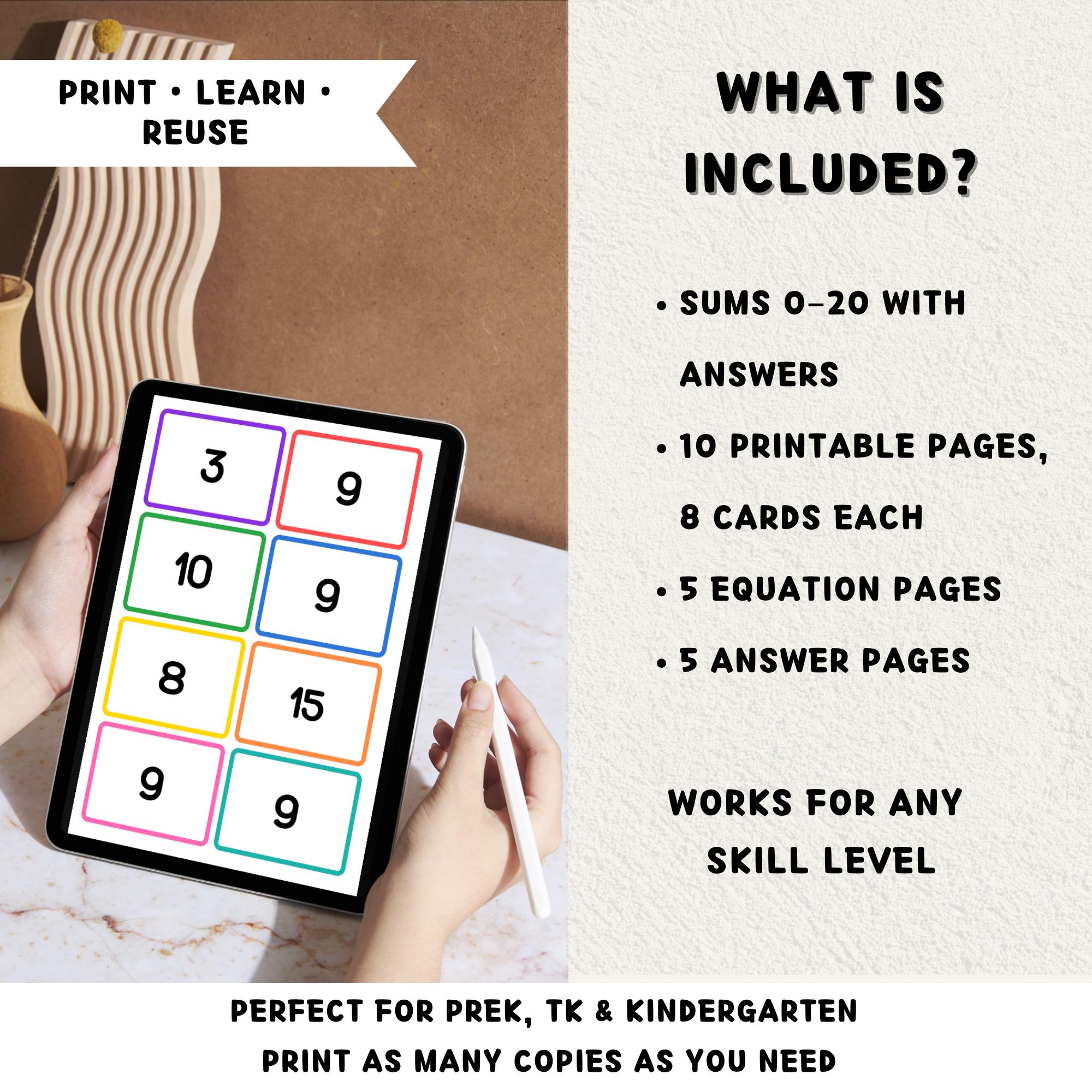 Printable Subtraction Flash Cards | Sums 0–20 With Answer Cards | Prek ...