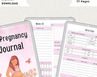 Dziennik ciąży z przewodnikiem do druku | Śledzenie tygodnia po tygodniu | Prezent na baby shower
