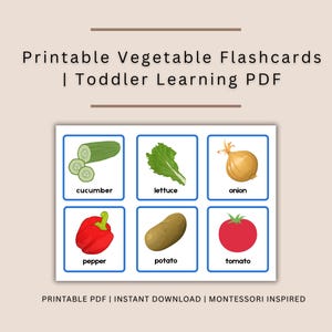 Cartes-éclair imprimables sur les légumes pour les tout-petits et les enfants d'âge préscolaire - Montessori, école à la maison, apprentissage précoce, téléchargement PDF
