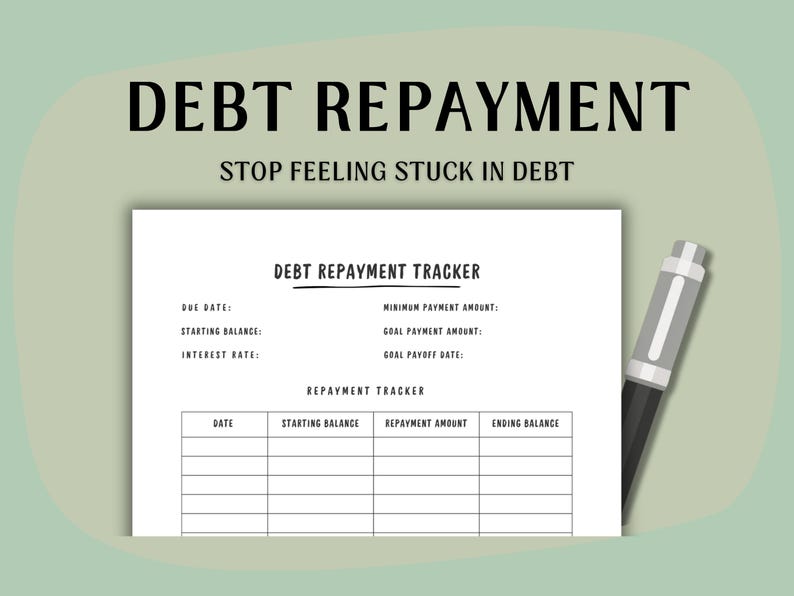 Repayment Worksheet Debt Repayment Tracker Printable | Debt Payoff Planner | Budget ...