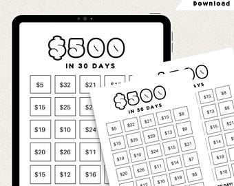 Wyzwanie 500 Oszczędności do druku | 30-dniowy plan oszczędzania pieniędzy | Planer budżetu w formacie PDF