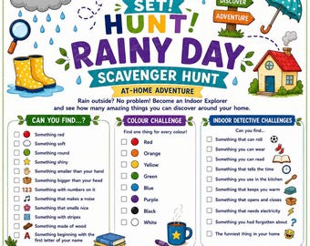 Rainy Day Scavenger Hunt Printable | Kids Indoor Activity (Digital Download)
