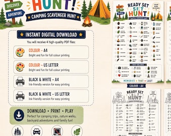 Camping Scavenger Hunt for Kids, Nature Outdoor Activity Game (Digital Download PDF)