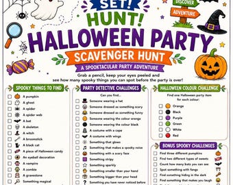Halloween Party Scavenger Hunt Printable Pack | Kids Games (A4 US Letter PDF)