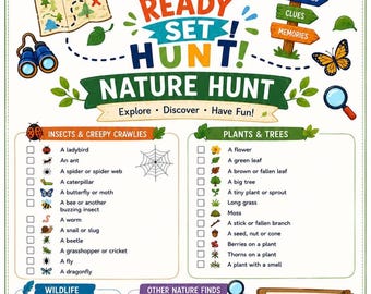 Kids Nature Scavenger Hunt Printable, Outdoor Activity Pack (PDF)
