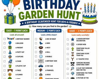 Boys Birthday Garden Scavenger Hunt – Outdoor Adventure Game (Digital Download)