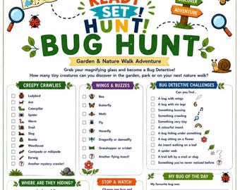 Bug Hunt Scavenger Hunt, Kids Nature Walk Activity (PDF Download)