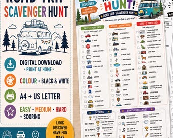 Road Trip Scavenger Hunt, Kids Car Travel Game, Family Activity (Digital PDF)