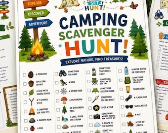 Camping Scavenger Hunt Printable, Kids Outdoor Nature Activity Game (PDF)