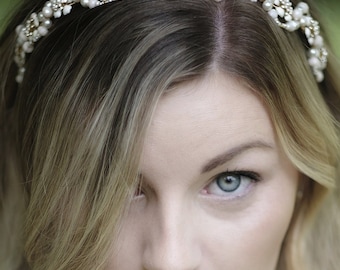 Pearl Bridal Headband | floral | Handmade | freshwater pearls | Wedding accessories | Bridesmaid | Gold | White | Beaded Headband | Tiara