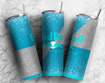 20oz Tumbler Wrap Aqua Blue Bull & Glitter Theme  - Sublimation PNG File