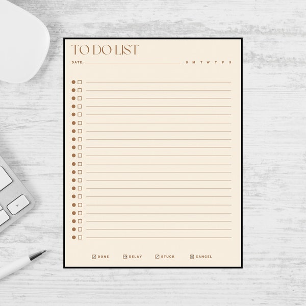 Simple To Do List Cream & Brown Template - Printable PDF File