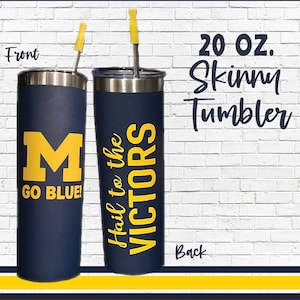 Michigan Wolverines 20 oz. Etched Powder Coated Stainless Steel Skinny Tumbler