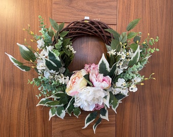 Spring/Summer wreath with Artificial Flowers. Hydrangea,Dancing Orchids,Peonies.Artificial greenery. For Front door.door decor. Mothers day