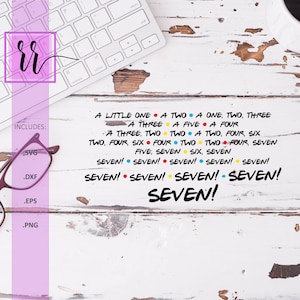 May include: A white wooden background with a keyboard, glasses, and a text graphic that reads "A little one, a two, a one, two, three, a three, a five, a four, a three, two, two, a two, four, six, two, four, six, four, two, two, four, seven, five, seven, six, seven, seven! seven! seven! seven! seven! seven! seven! seven! seven!"