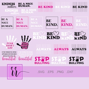 Pink Shirt Day Bundle SVG | Journée du chandail rose rétro | Santé mentale SVG | Soyez gentil | Arrêtez l’intimidation | | tendance Rétro | Couper le fichier | Utilisation commerciale