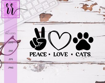 Frieden Liebe Katzen SVG | Pfotenabdruck Schneidedateien (Digital Download)