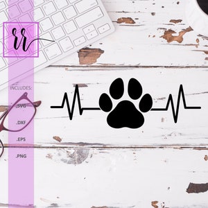 Dog Paw en Heartbeat SVG | Dog Paw SVG | Paw Print Hartslag SVG | Dierenpoot | Paw Print | Dog Paw Print | Bestanden | knippen png | eps | .dxf