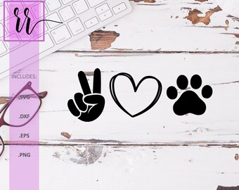 Peace Love Katzen Pfoten Abdruck (svg, png, eps, dxf)