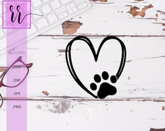 Katzenpfote Herz SVG | Tier Pfotenabdruck-Schnittdateien (png, eps, dxf)