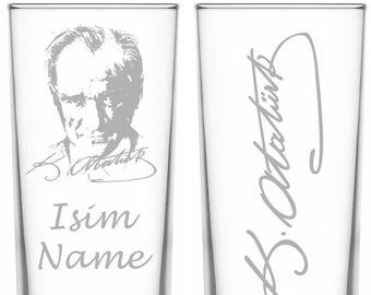 Rakiglazen Atatürk met gravure en naam set van 2