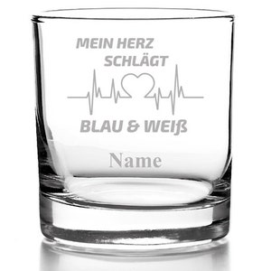 Whisky glass with engraving, personalized with name gift for men whiskey glass blue white