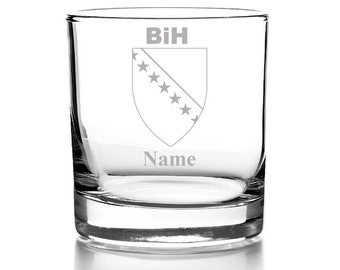 Whiskyglas mit gravur, personalisiert mit namen geschenk für männer whiskeyglas bosnien bih flagge