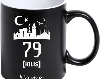 Individuelle Keramik-Tasse Mit Lasergravur - Matt Schwarz, 300ml, Spülmaschinenfest (Türkei-Flagge Motiv Oder Personalisiert)