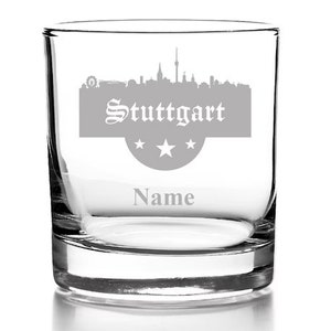 Whisky glass with engraving, personalized with name gift for men whiskey glass skyline Stuttgart