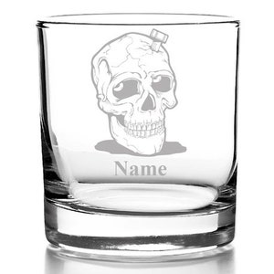 Whisky glass with engraving, personalized with name gift for men whiskey glass skull design 3